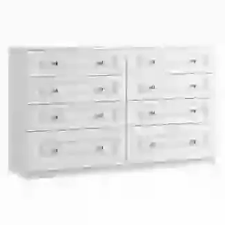 Crystal Knob 8 Drawer Twin Chest White or Cashmere